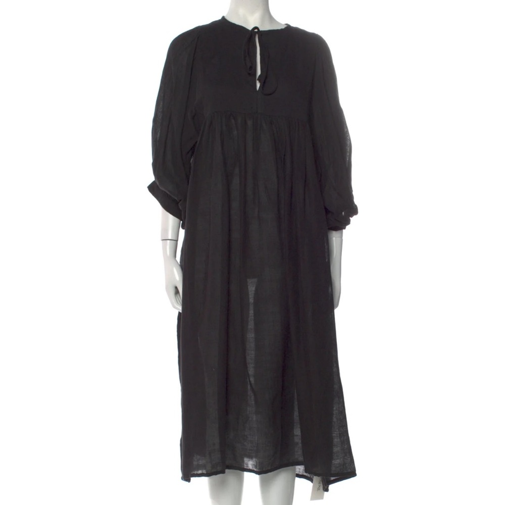 Daughters of India Black Long Sleeve Midi Gauze Dress